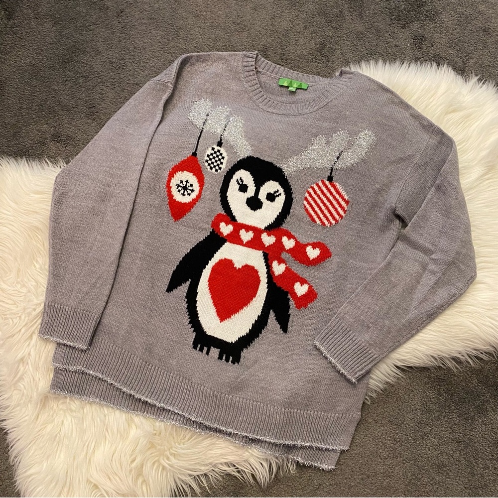 Cozy Gray Penguin Sweater